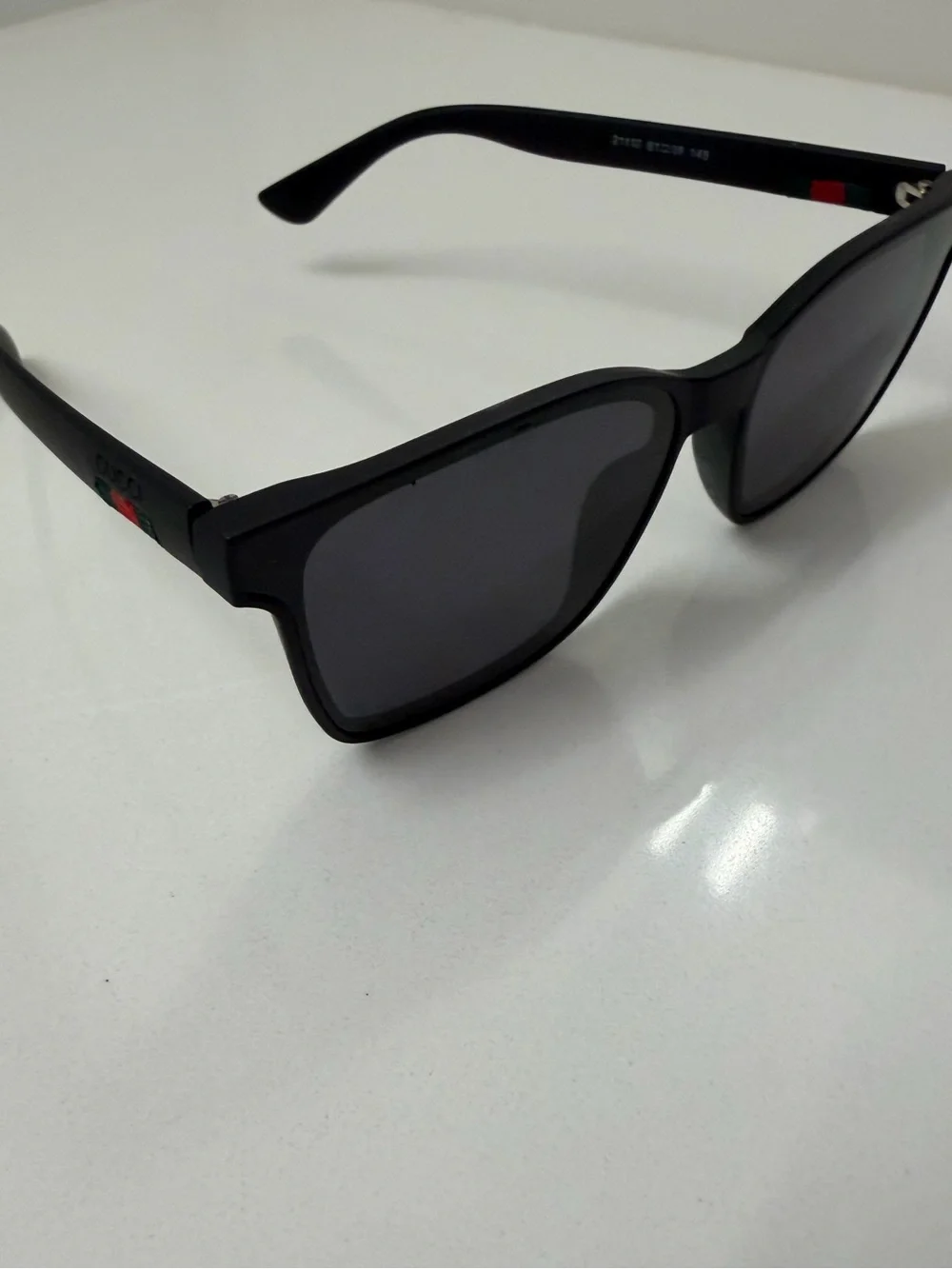 Gucci Black Square Sunglasses with Green & Red Web Stripe